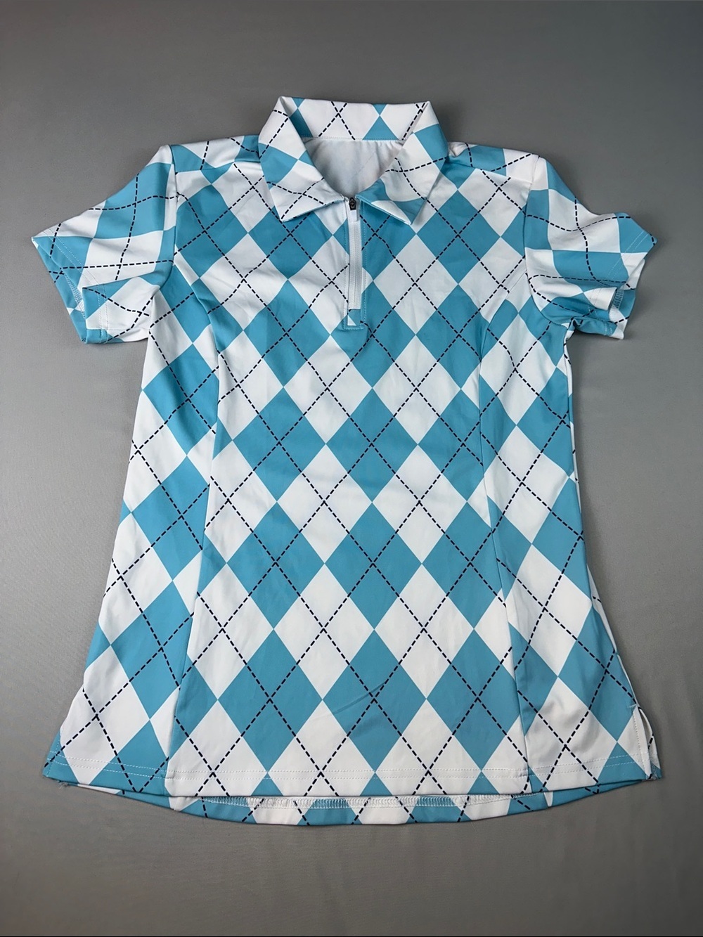Women’s Golf Top Shirt Blue & White Argyle Polo Top